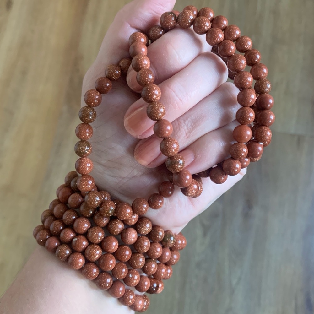 Goldstone 8mm Beaded elasti. Stretch Bracelet - priced per bracelet